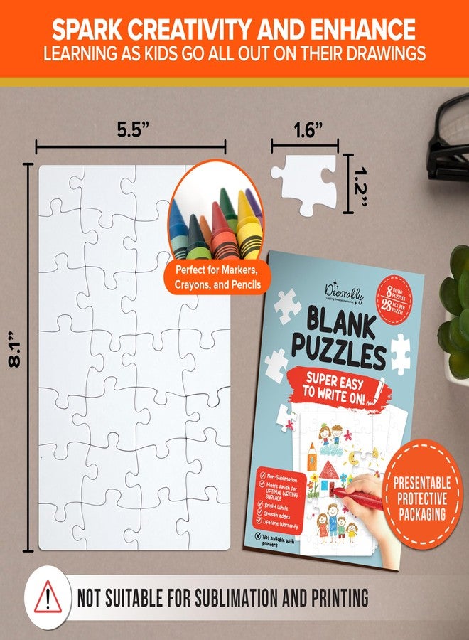 Decorably 8 Pack Blank Puzzles for Kids Set with Matte Finish, 28pcs Each 5.5x8in to Draw On for Boys & Girls Activities, Arts & Crafts, DIY Projects or Party Favors - Image 3
